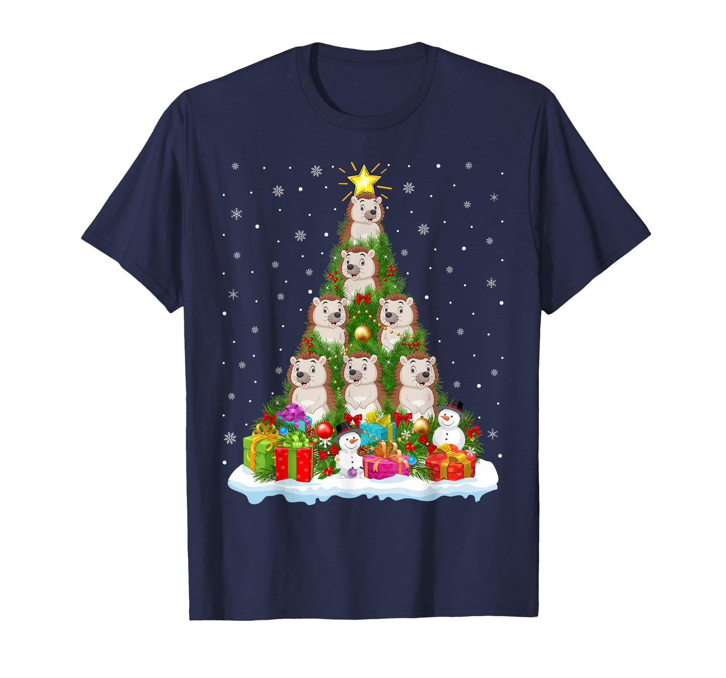 Cute Hedgehog Christmas Tree Holiday Decor Funny Xmas Lights T-Shirt