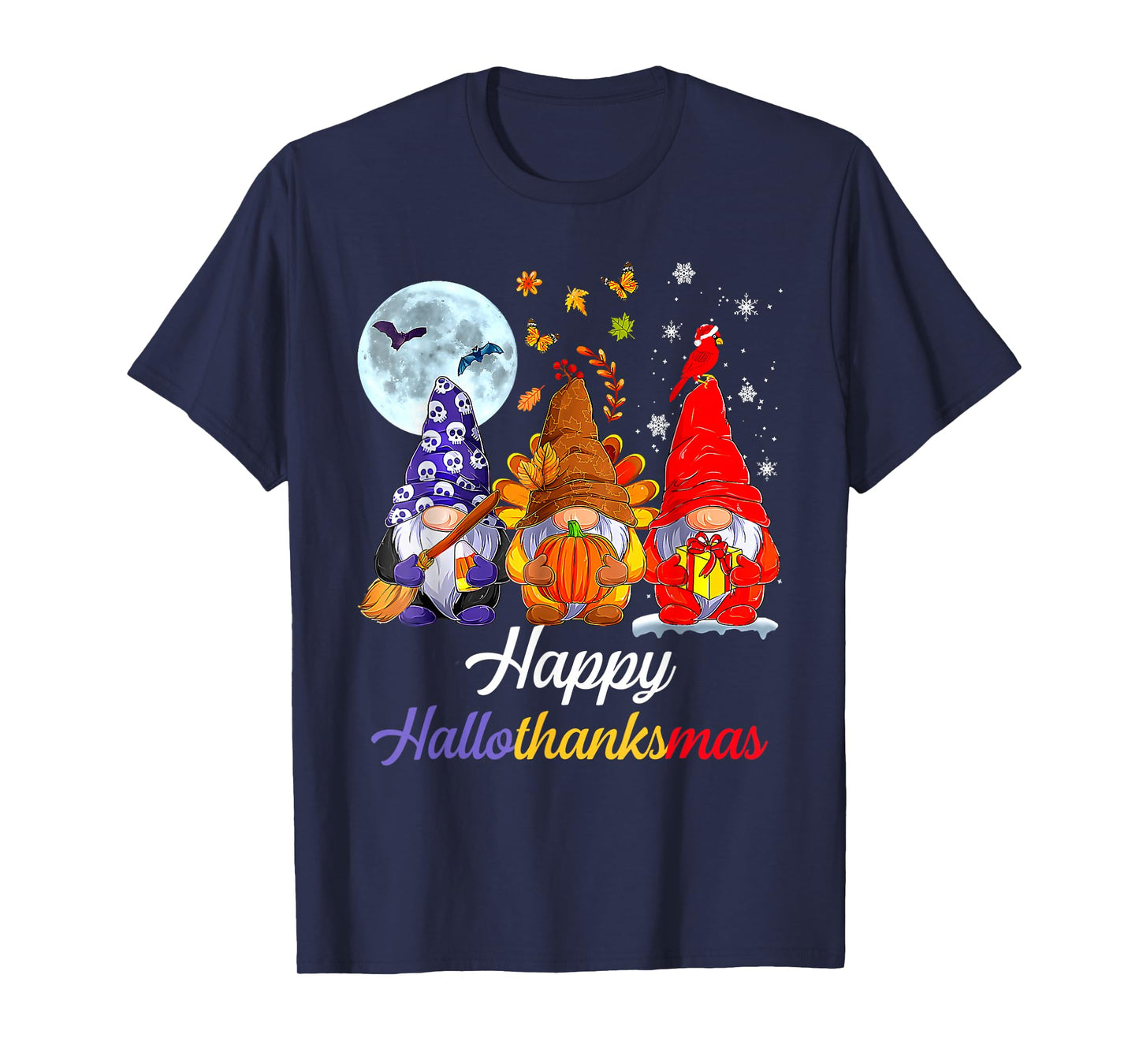 Happy Hallothanksmas Gnomes Lover Halloween Merry Christmas T-Shirt
