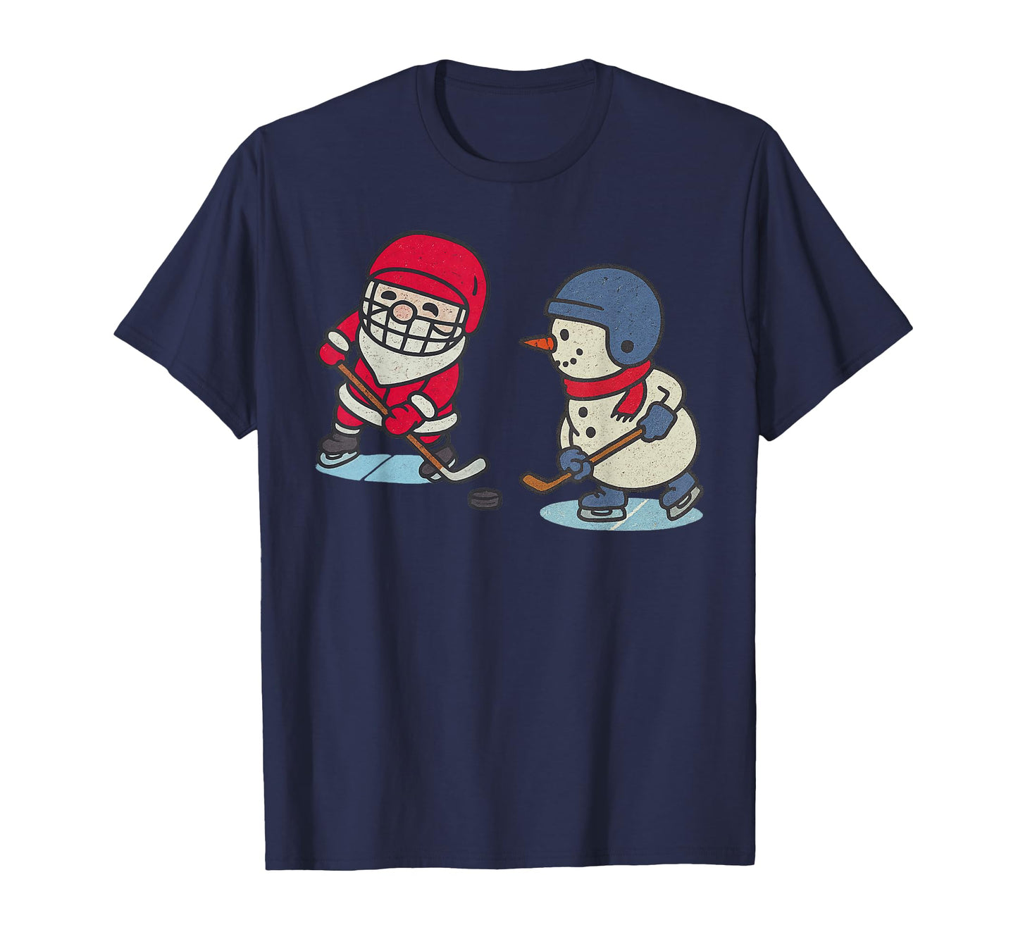 Santa Snowman Playing Ice Hockey Christmas Funny Xmas T-Shirt