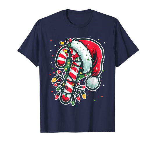 Red And White Candy Cane Santa Christmas Funny Xmas Lights T-Shirt