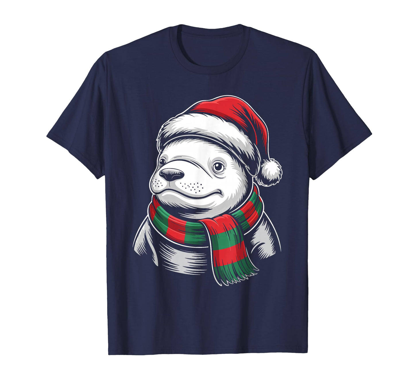 Beluga Whale Xmas Santa Hat Scarf Christmas Costume T-Shirt