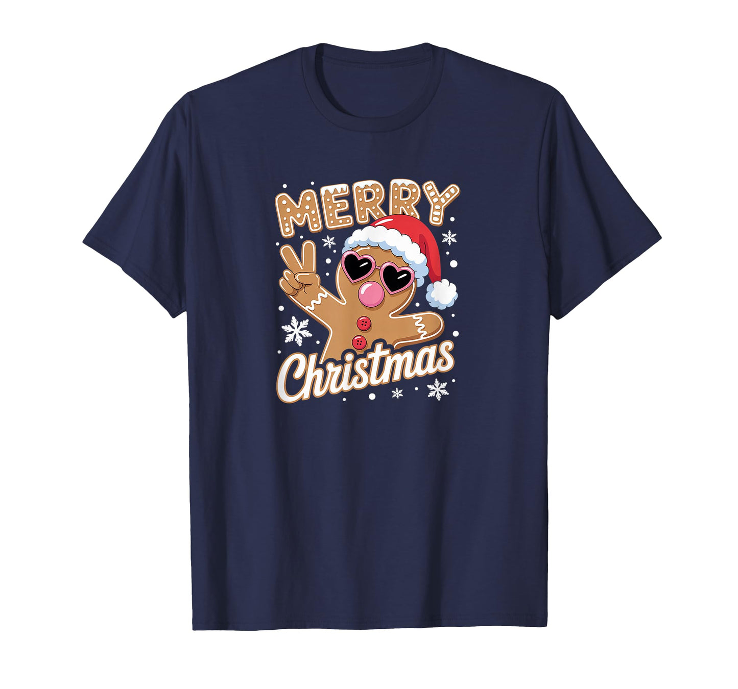 Merry Christmas Gingerbread Man Peace Sign Funny Holiday T-Shirt