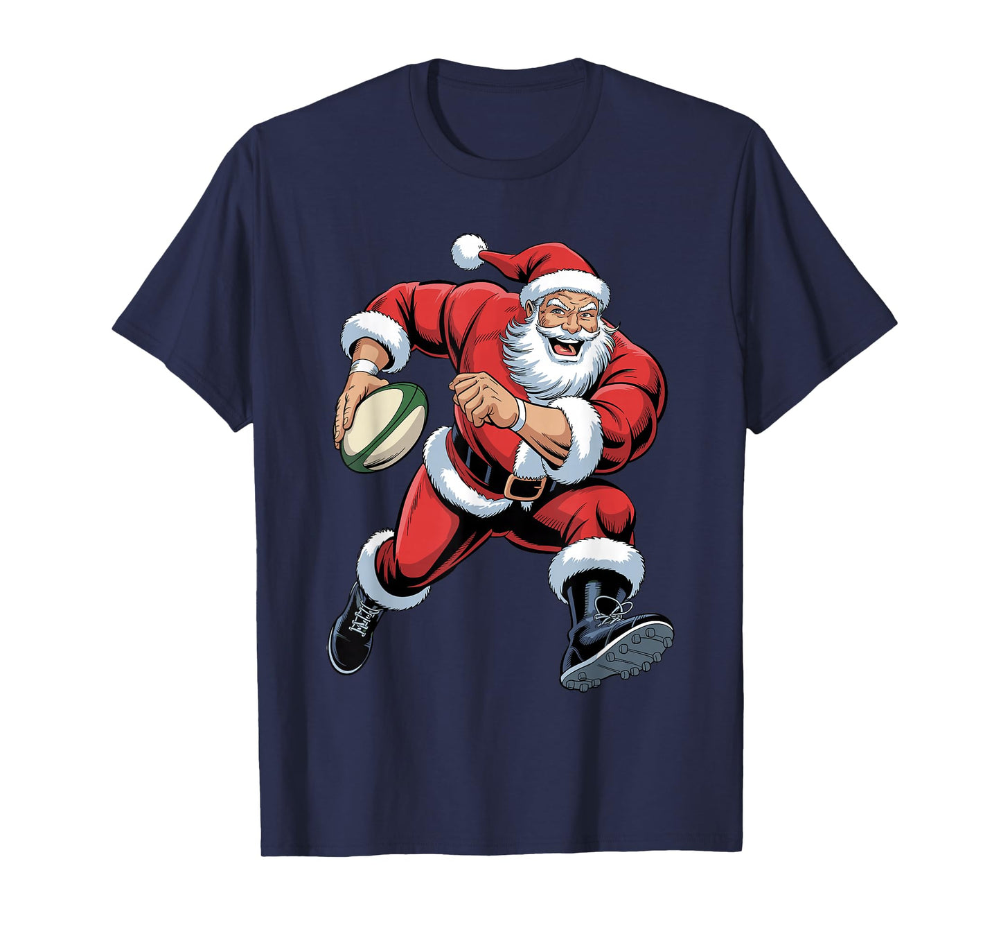 Santa Playing Rugby Funny Sport Lovers Christmas Holiday T-Shirt