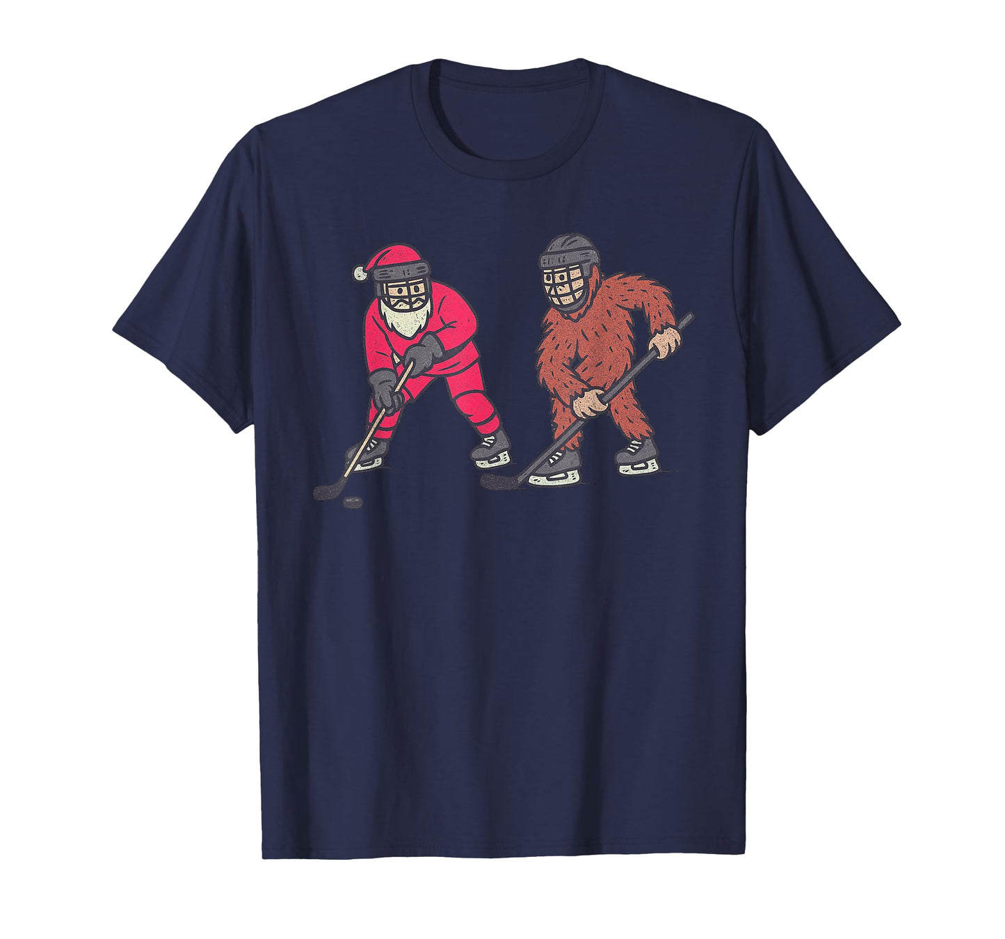 Sasquatch Santa Playing Ice Hockey Christmas Funny Xmas T-Shirt