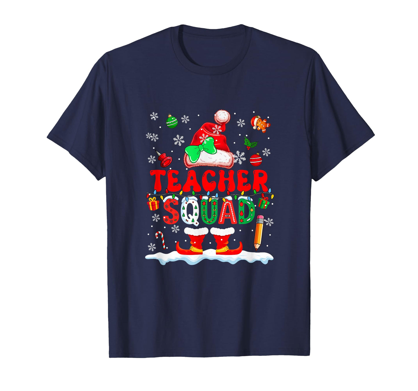 Teacher Squad Women Job Christmas Santa Costume Bow Tie T-Shirt
