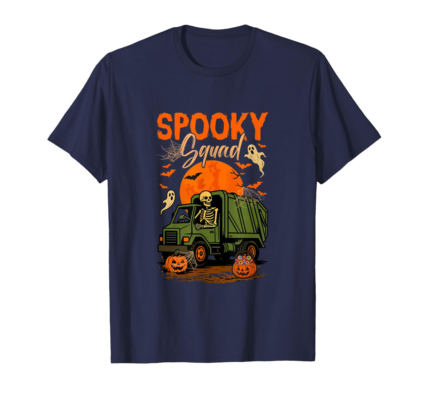 Spooky Halloween Squad Skeleton Driving Garbage Truck Driver T-Shirt