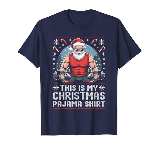 Santa Weightlifting Ugly Christmas Sweater Fitness Deadlift T-Shirt