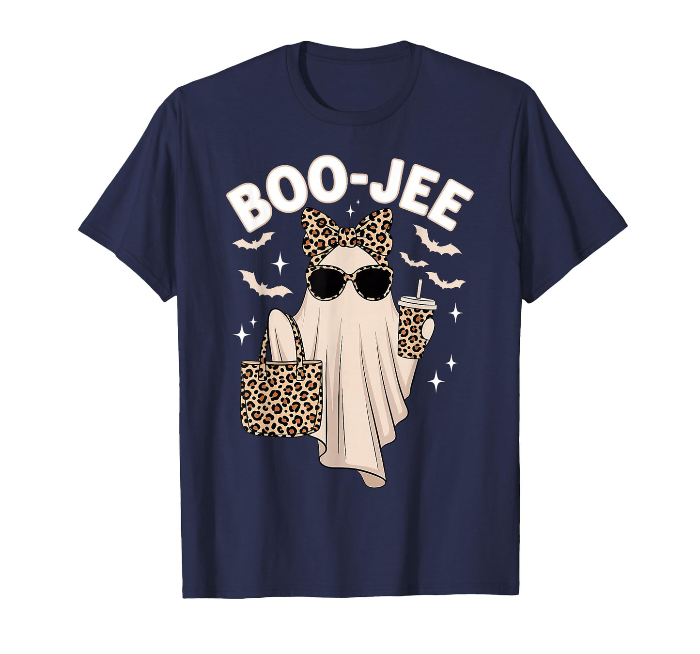 Coquette Leopard Ghost Coffee Boo-JEE Halloween Boujee Ghost T-Shirt