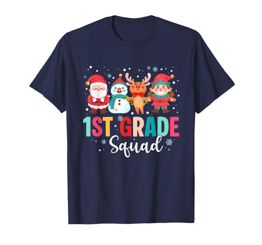 1st Grade Squad Christmas Teacher Santa Reindeer Snowman T-Shirt