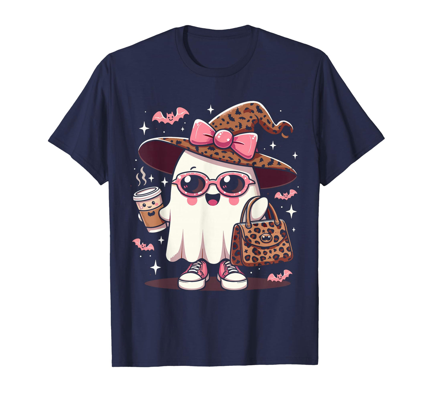 Cute Halloween Ghost Haunted Spooky Coffee Lover Witch T-Shirt