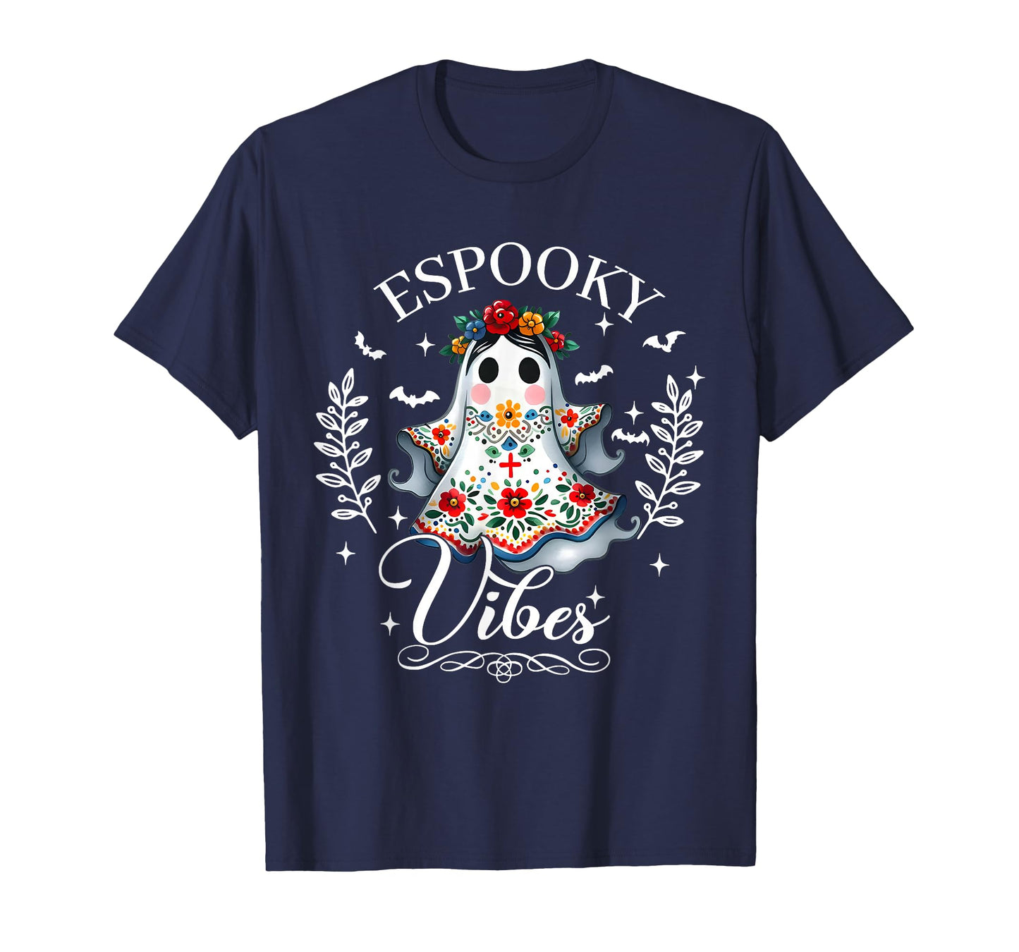 Espooky Vibes Halloween Floral Ghost Spanish Mexican Teacher T-Shirt