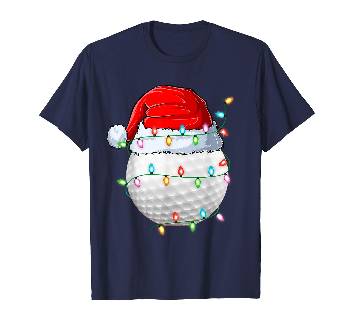 Golf Christmas Lights Funny Santa Hat Golf Ball Golfer Xmas T-Shirt