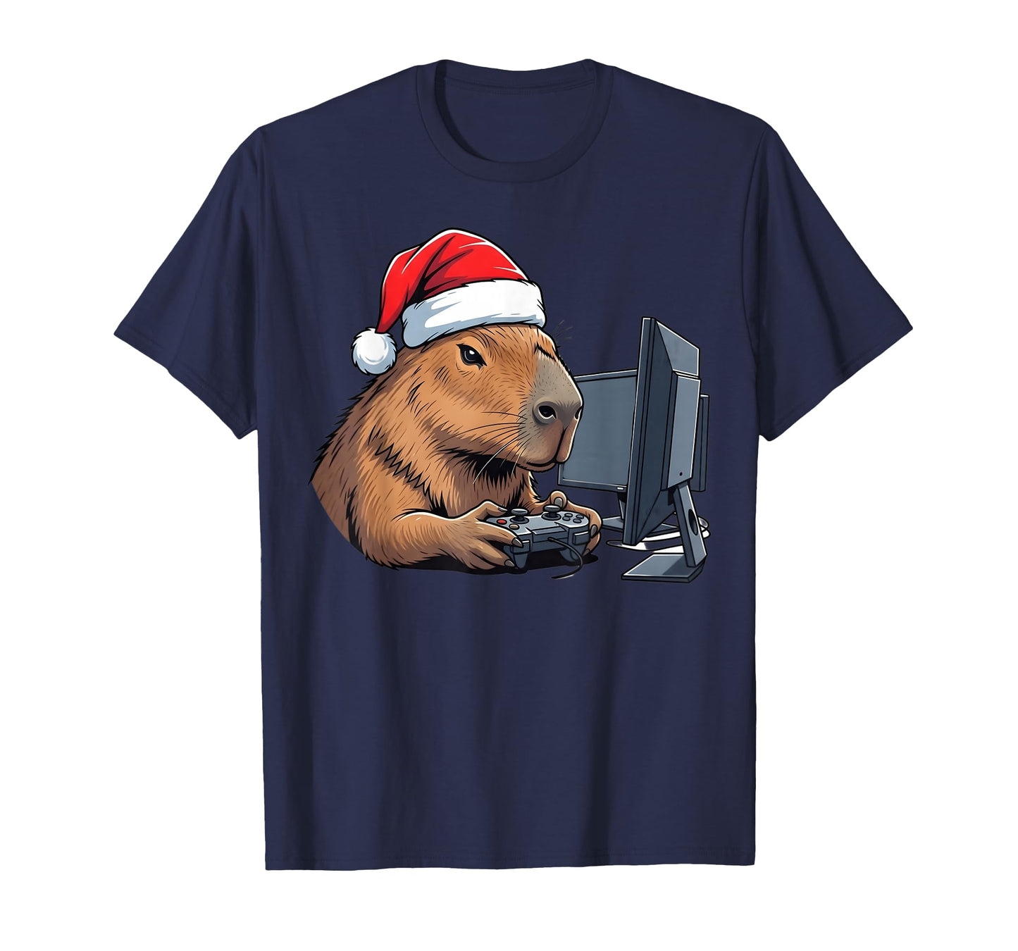 Christmas Capybara Video Games Gamer Santa Xmas Boys Gaming T-Shirt