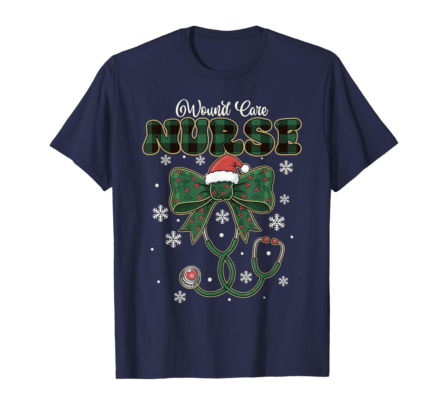 Coquette Bow Stethoscope Christmas Wound Care Nurse Santa T-Shirt