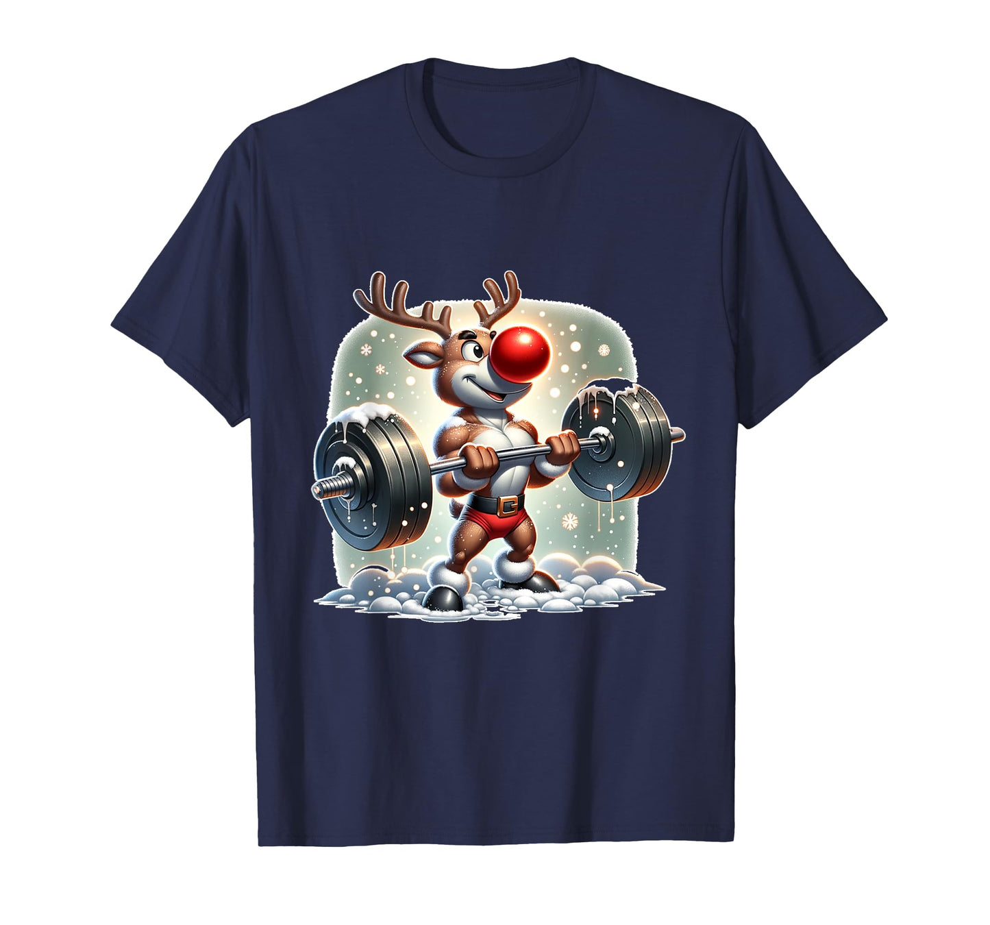 Rudolph The Red Nose Reindeer Workout Gym Weightlifter Funny T-Shirt