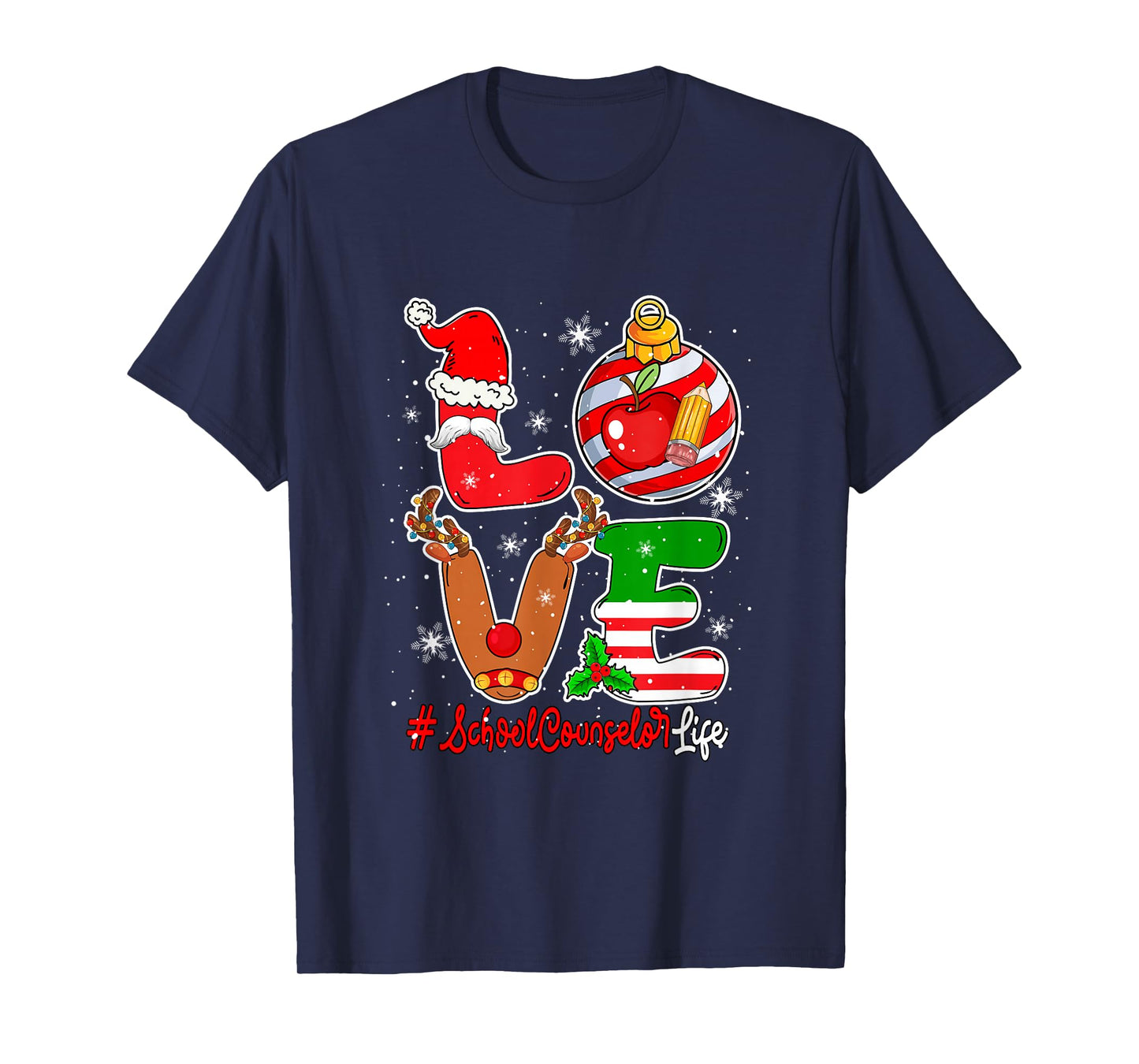 Love School Counselor Christmas Santa Reindeer Job Team T-Shirt