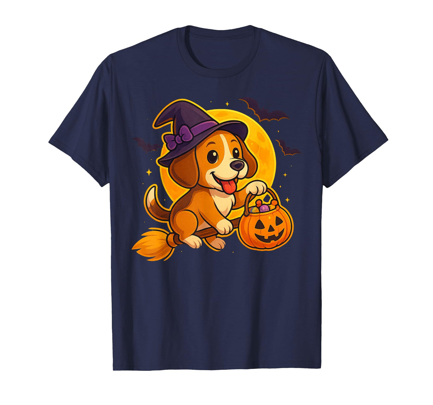 Cute Dog Witch Pumpkin Halloween Costume Boys Girls T-Shirt