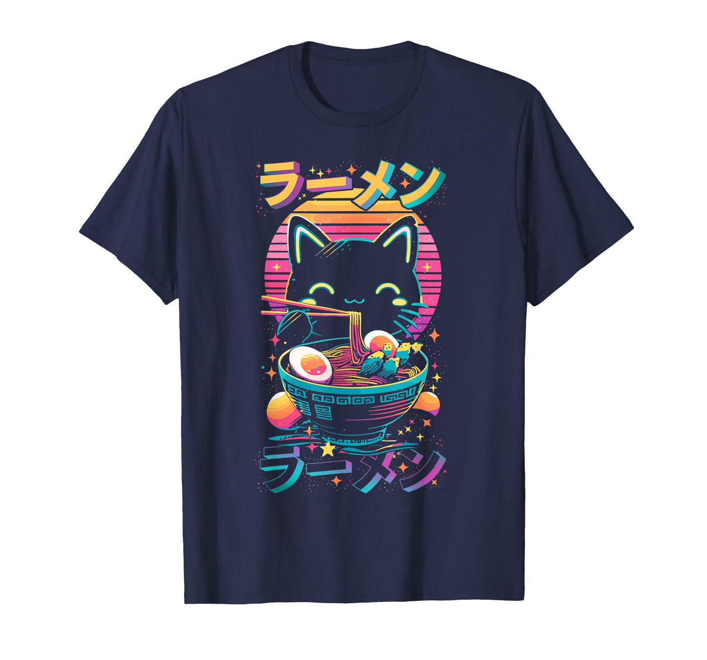 Anime Cat Eats Ramen Retro Kawaii Ramen Cat T-Shirt