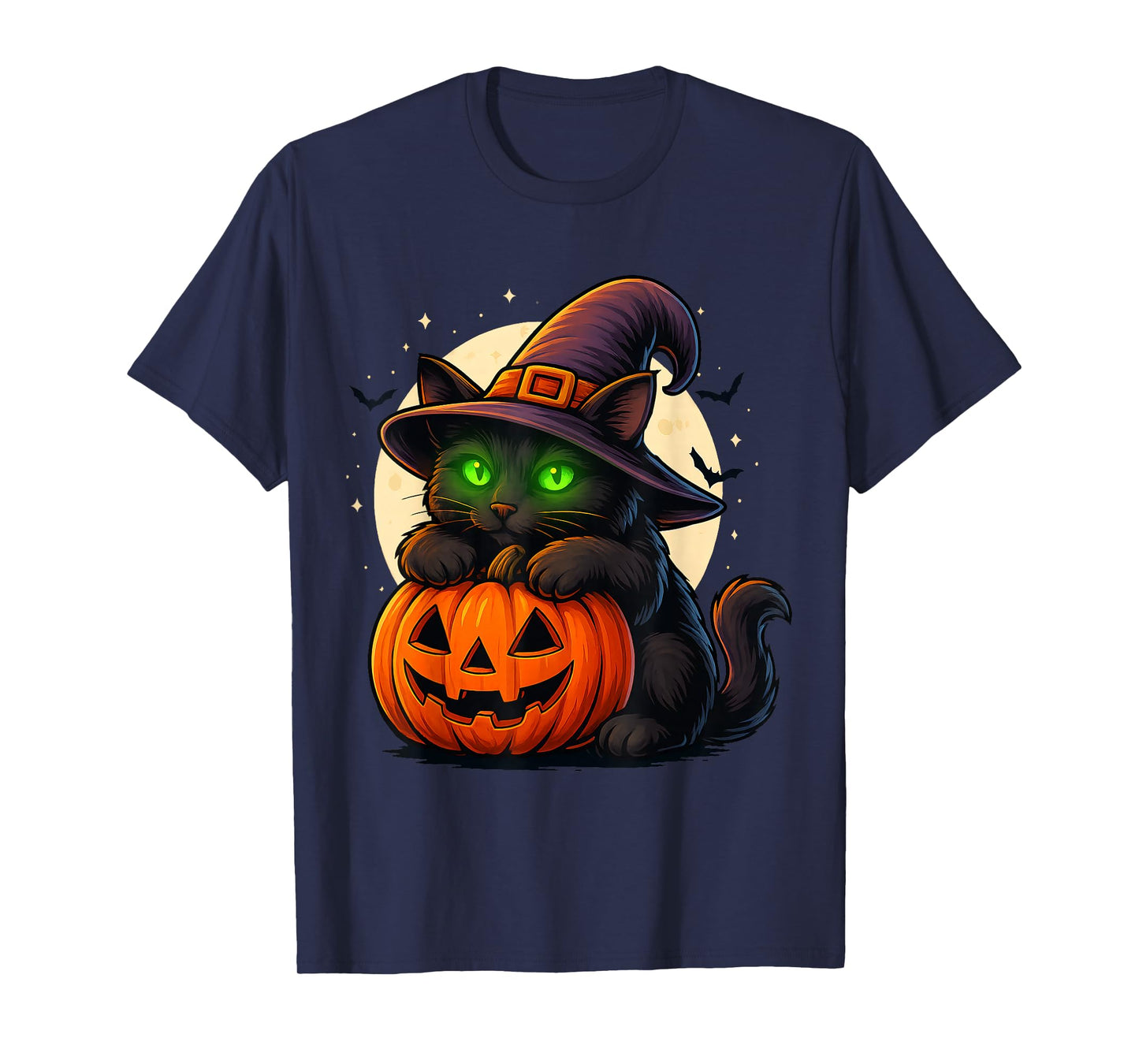 Cute Black Cat with Pumpkin Witch Hat Halloween T-Shirt