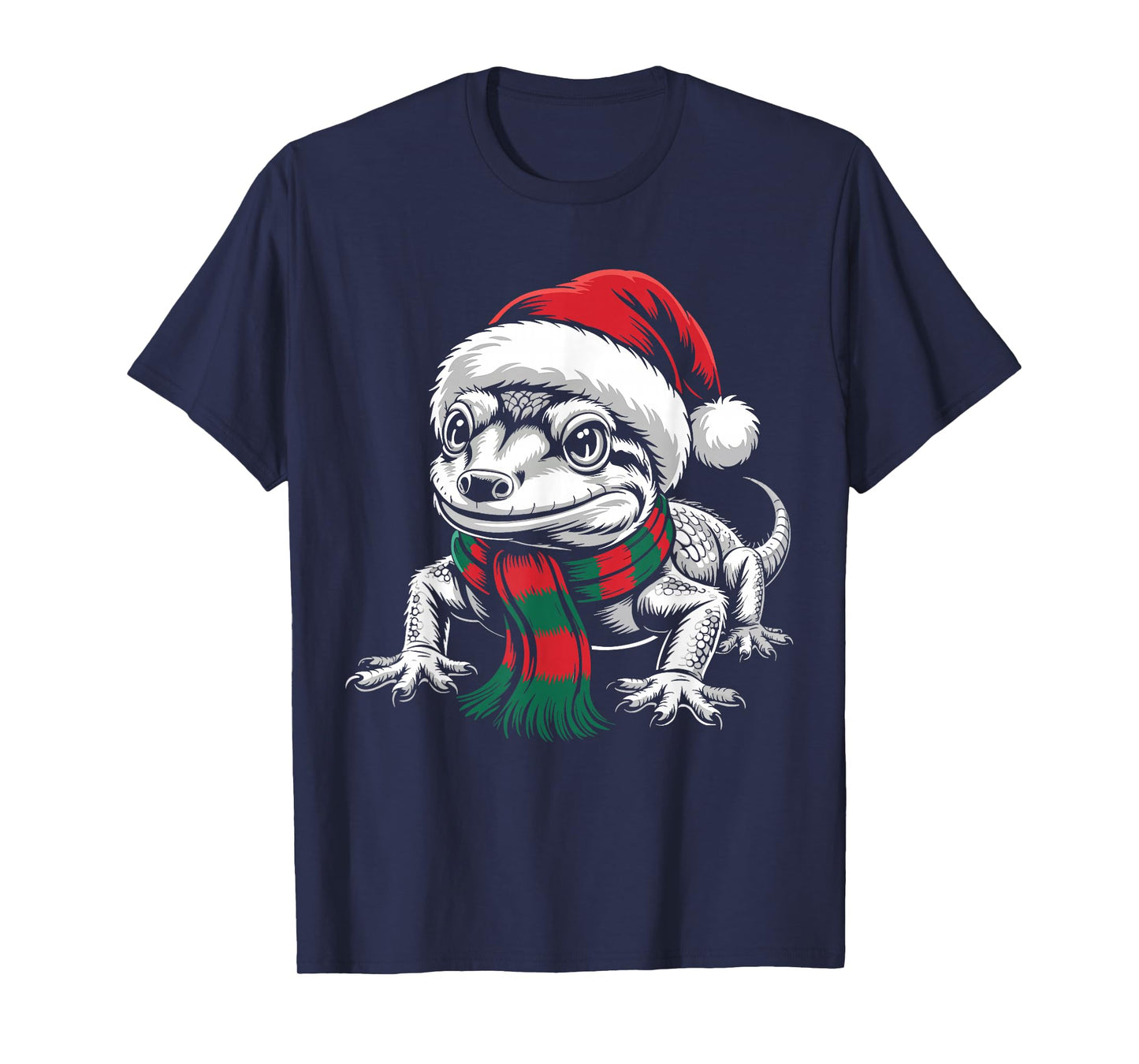 Gecko Xmas Santa Hat Scarf Christmas Costume T-Shirt