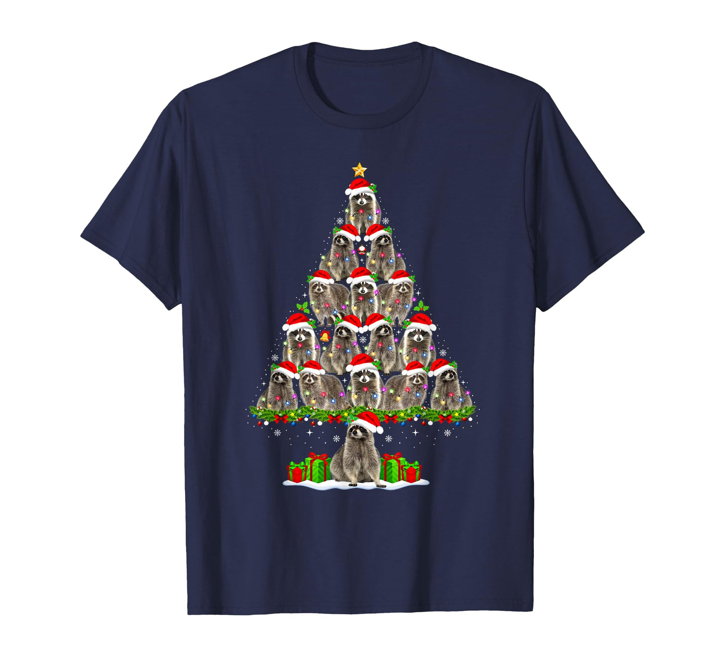Raccoon Christmas Tree Lights Funny Xmas Santa Raccoon Lover T-Shirt