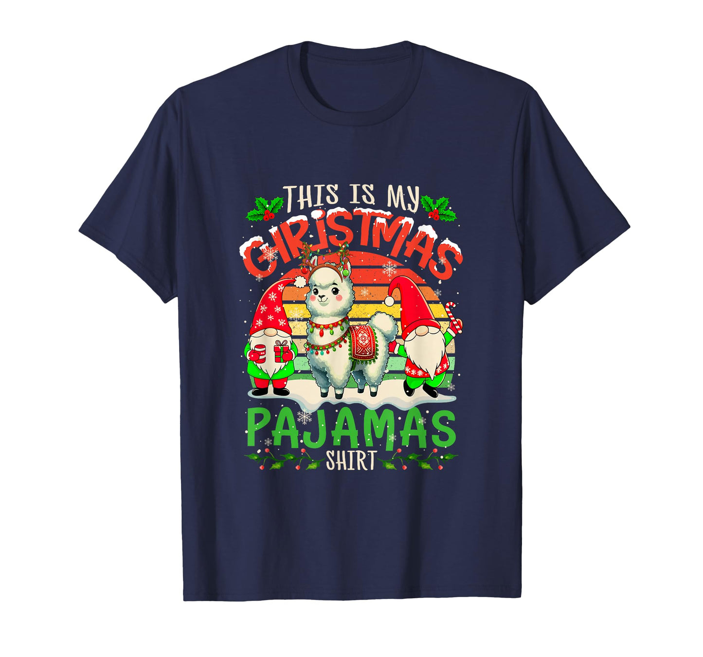 Vintage Retro Christmas Pajama Shirt Gnomes Llama Reindeer T-Shirt