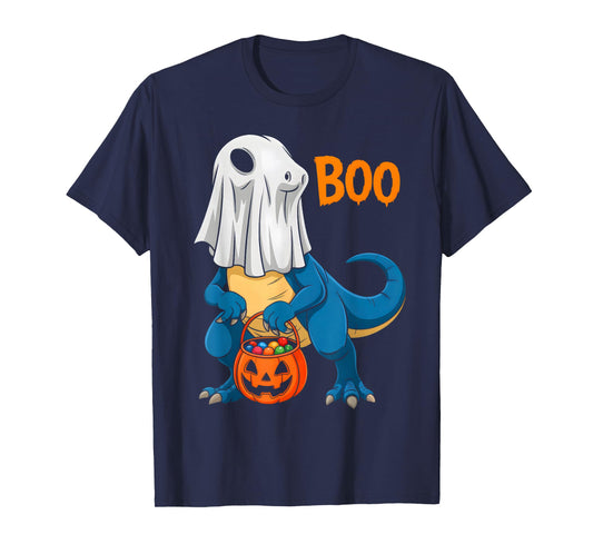 Dinosaur T Rex Boo Ghost Pumpkin Halloween Costume Boys Kids T-Shirt