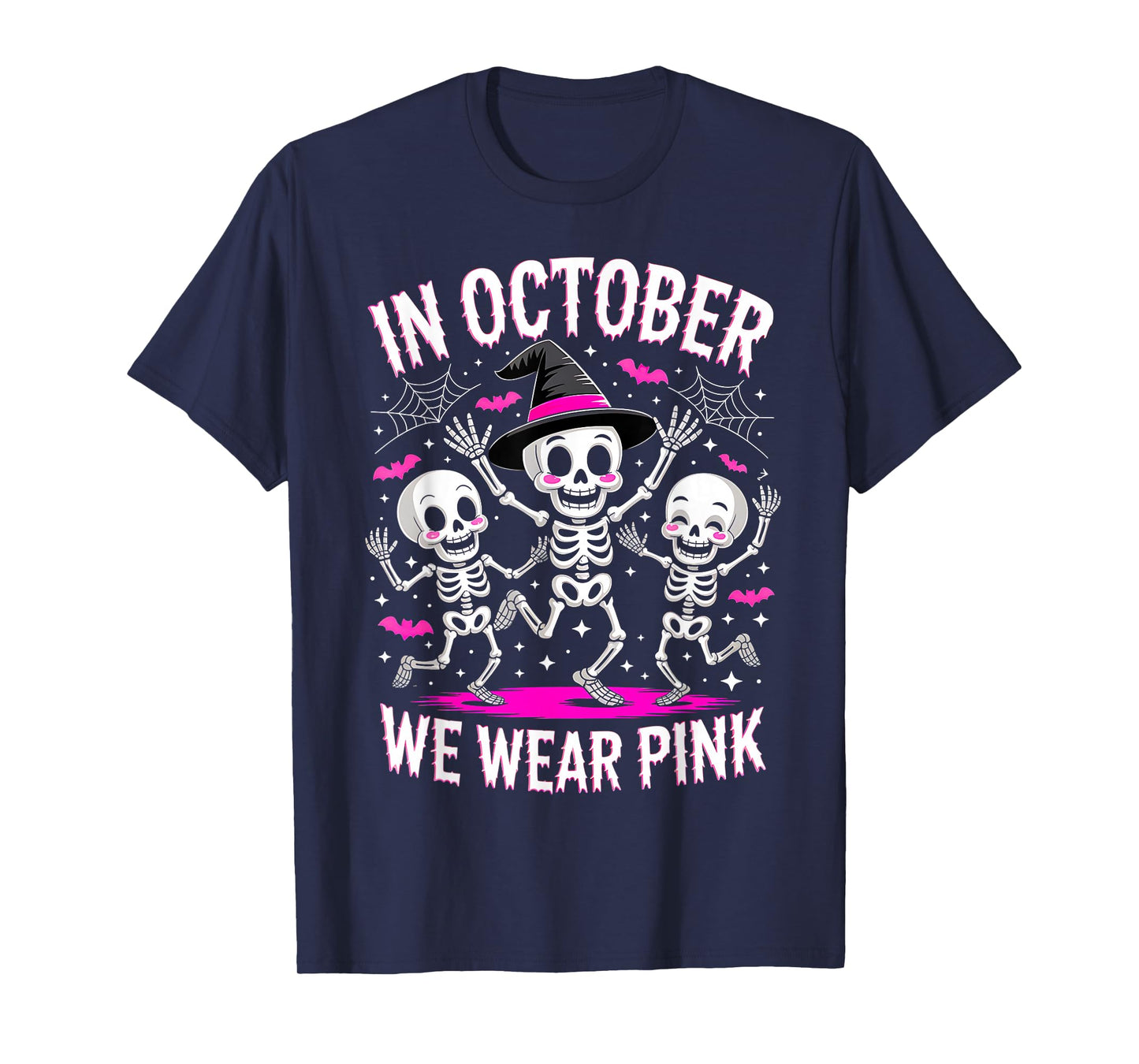 Halloween Breast Cancer Awareness Spooky Skeleton Witch T-Shirt