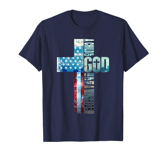 Faith Over Fears Cool Christian Cross American USA Flag Gym Women Men T-Shirt