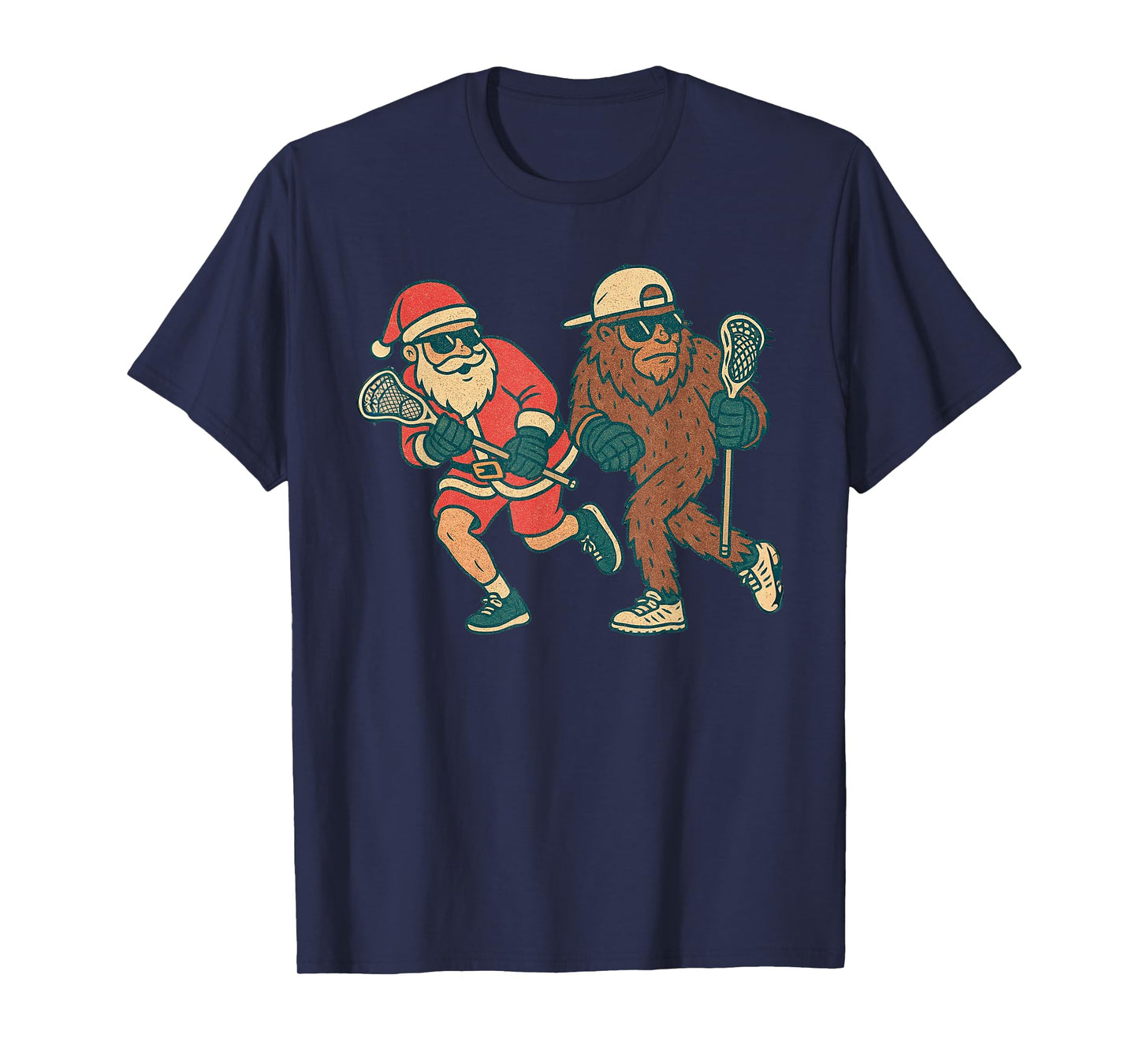 Santa Sasquatch Playing Lacrosse Christmas Vintage Lax Xmas T-Shirt