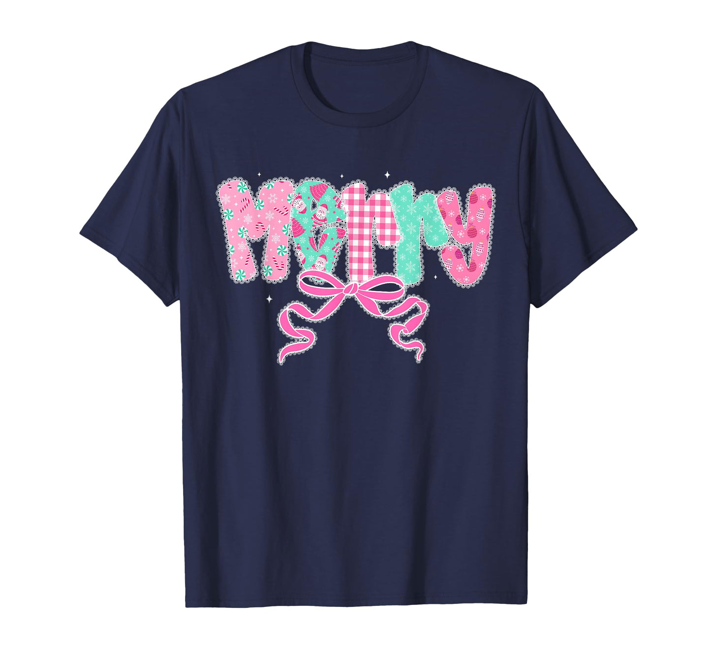 Merry Christmas Preppy Coquette Lace Bow Girl Women T-Shirt