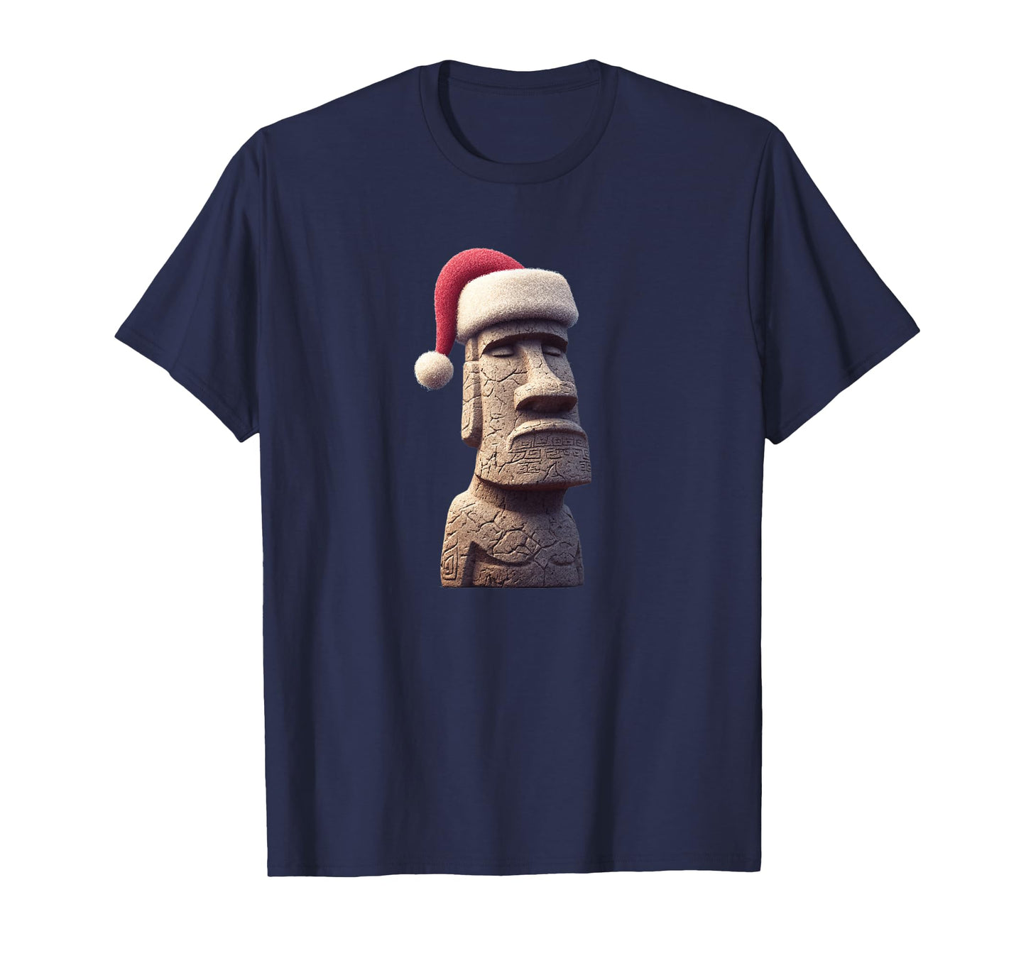 Awesome Stone Face Costume with Santa Hat for Moai Lovers T-Shirt