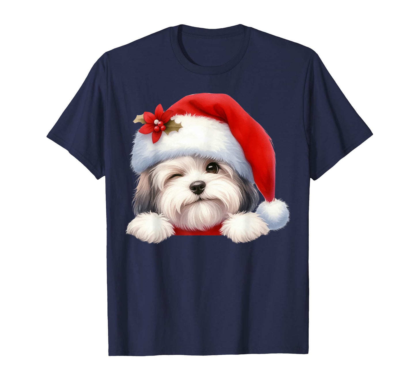 Havanese Dog Christmas Santa Hat Dog Mom Dad T-Shirt