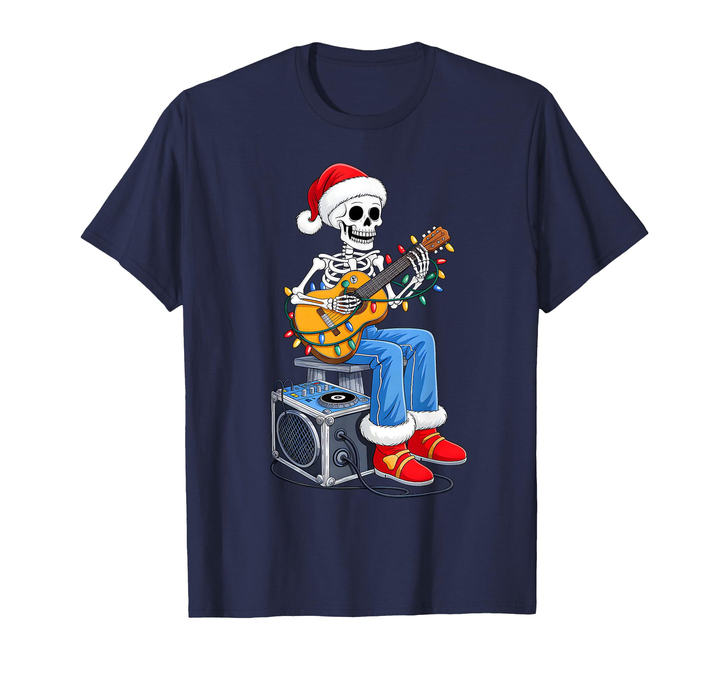 Xmas Santa Skeleton Playing Guitar Funny Christmas Boys Kids T-Shirt