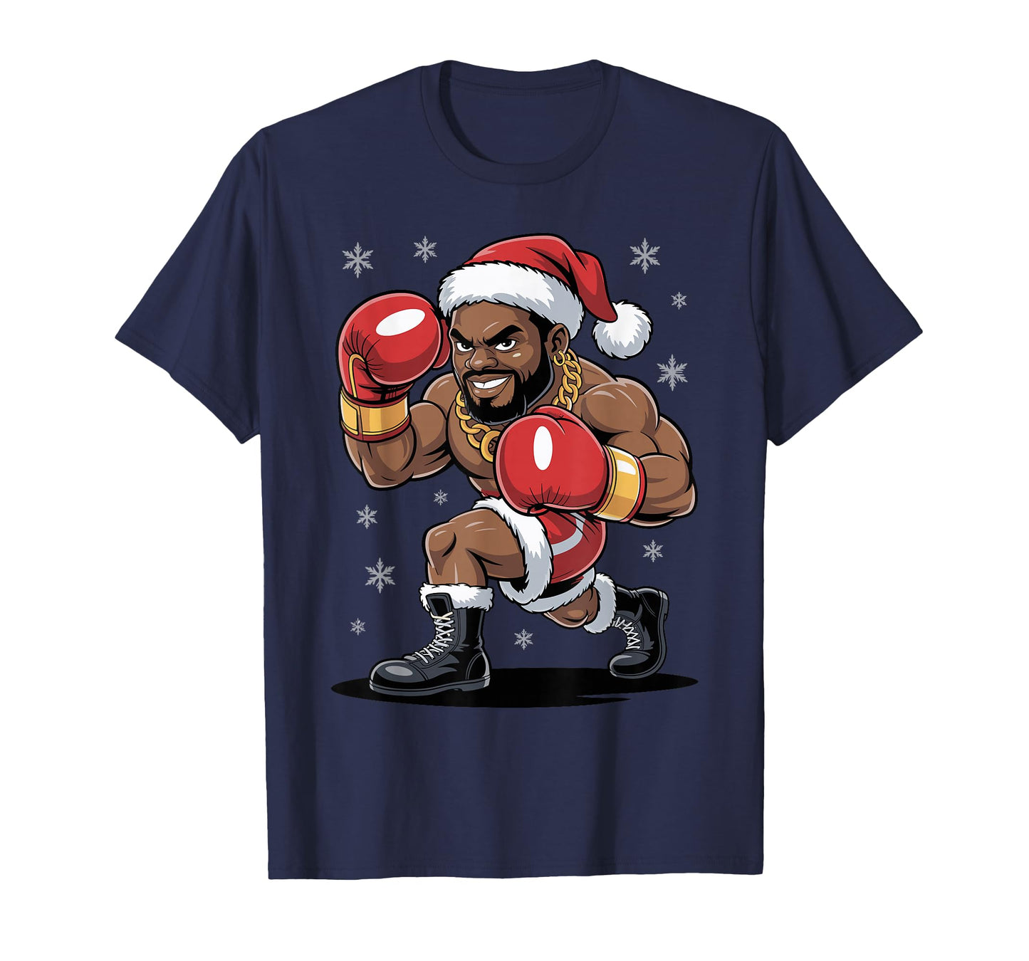 Funny Afro Santa Boxing African American Christmas Holiday T-Shirt