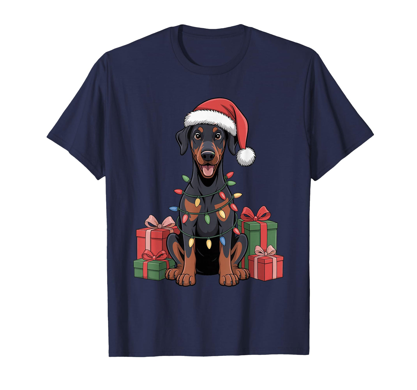 Cute Doberman Santa Hat Christmas Dobie Dog Lover Holiday T-Shirt