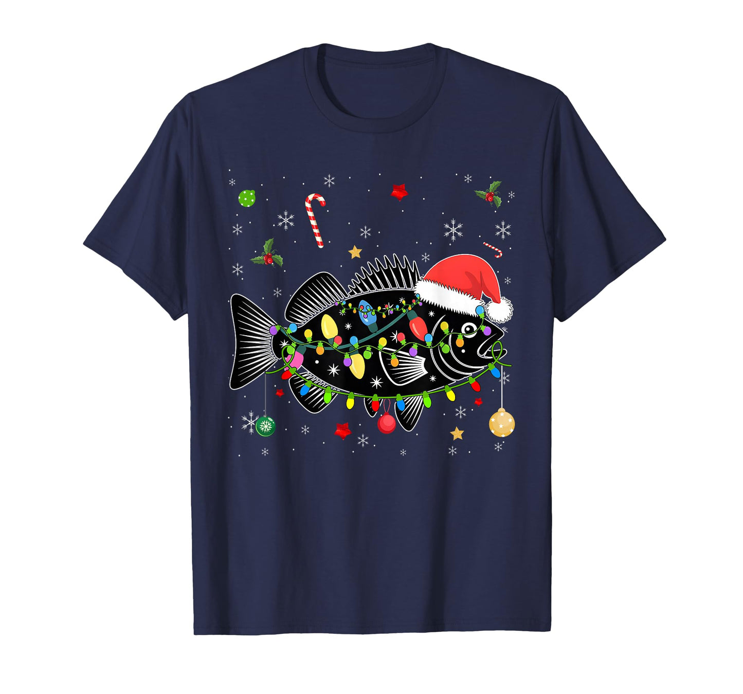 Walleye Fishing Funny Christmas Lights Fish Santa Hat T-Shirt