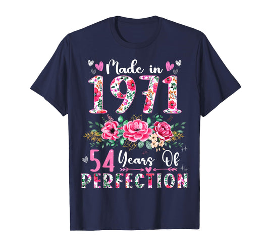 54 Year Old Made In 1971 Floral 54th Birthday Women T-Shirt