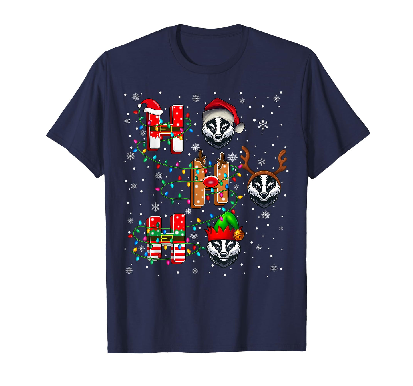 Ho Ho Ho Santa Reindeer Hat Elf Badger Animal Christmas T-Shirt