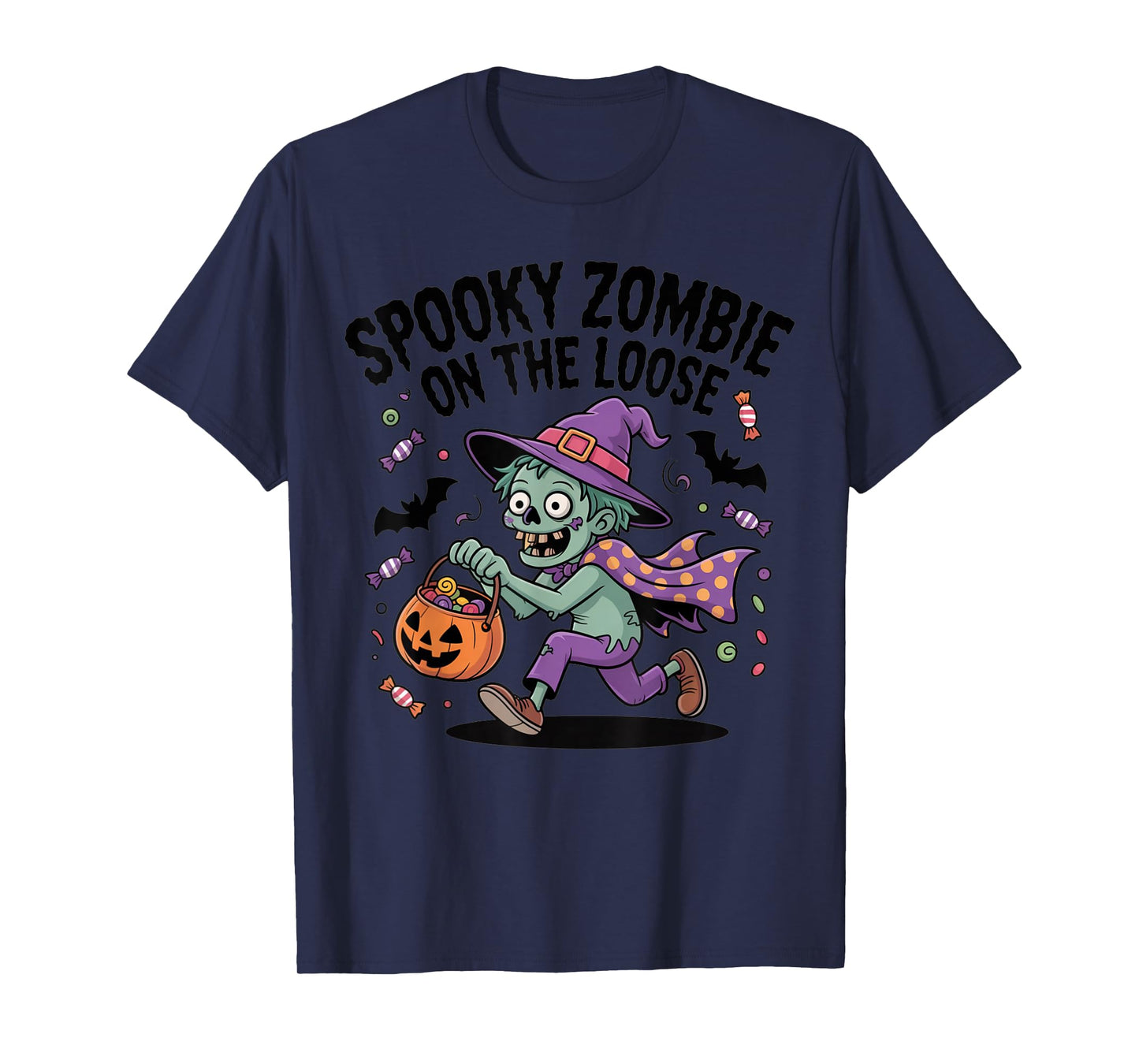 Spooky Zombie On The Loose Funny Halloween Costume T-Shirt