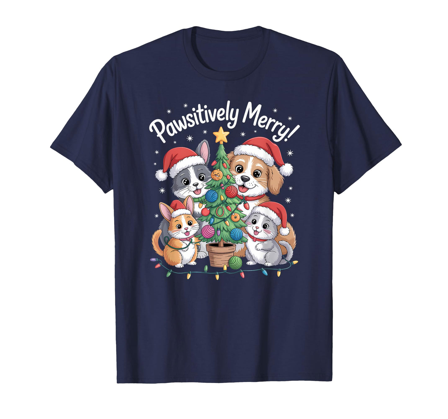 Pawsitively Merry Christmas Holiday Dog Cartoon T-Shirt
