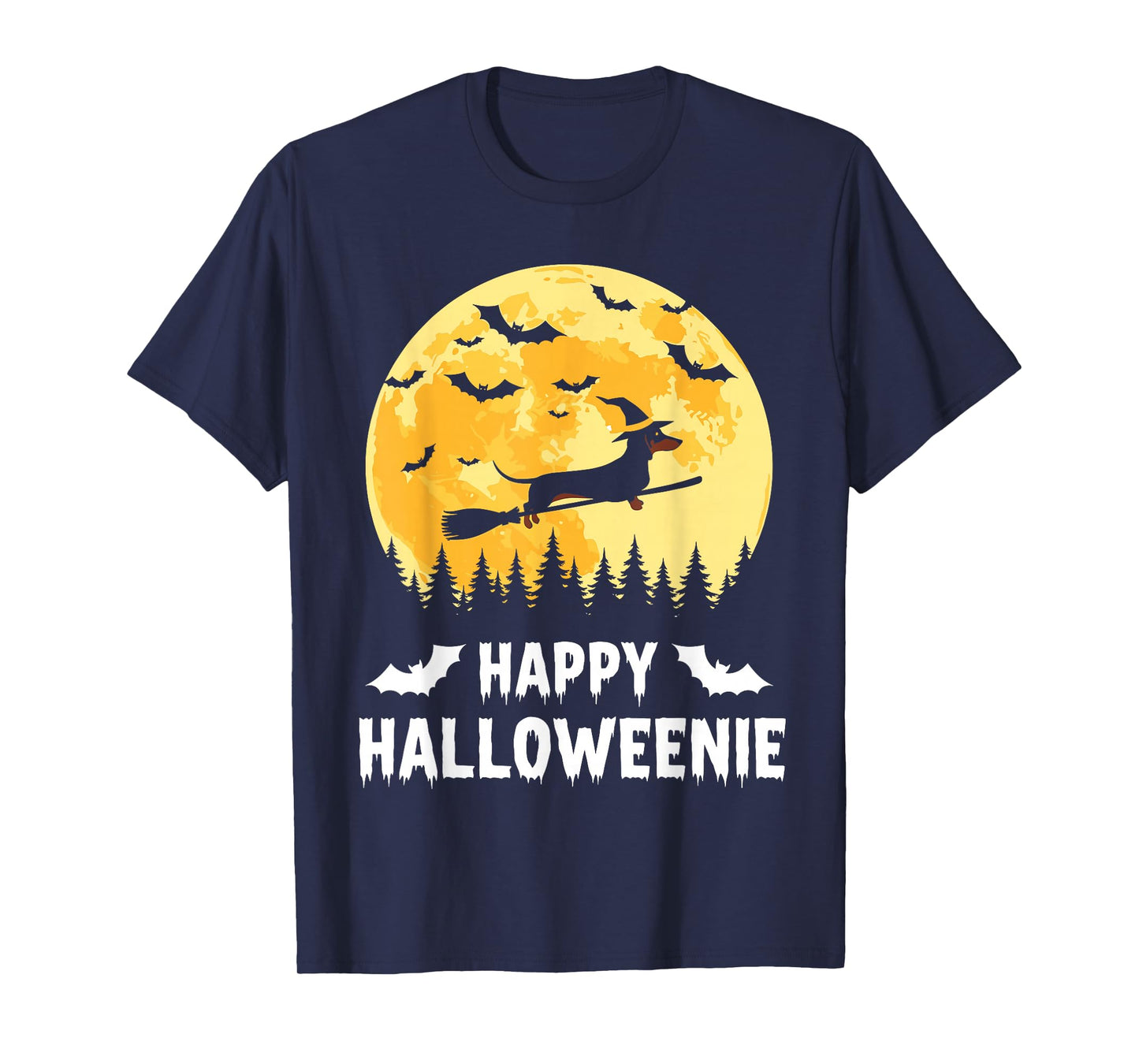 Happy Halloweenie Funny Halloween Dachshund Flying Witch T-Shirt