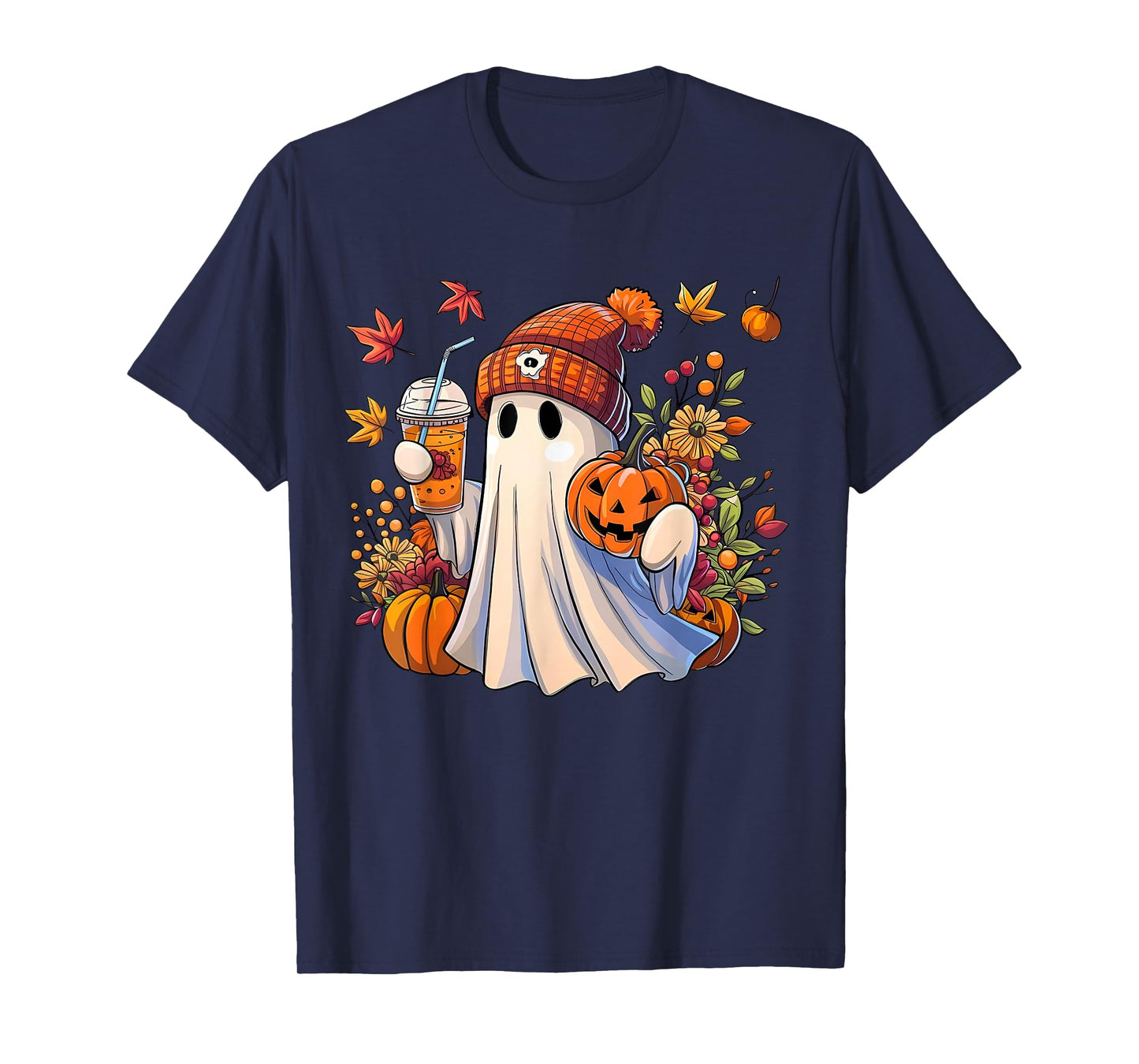 Floral Fall Ghost Pumpkin Spice Trick or Treat Halloween T-Shirt