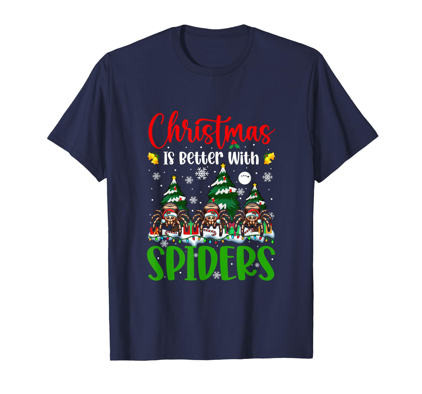 Xmas is Better Funny Joke Spiders Lover Christmas Tree T-Shirt