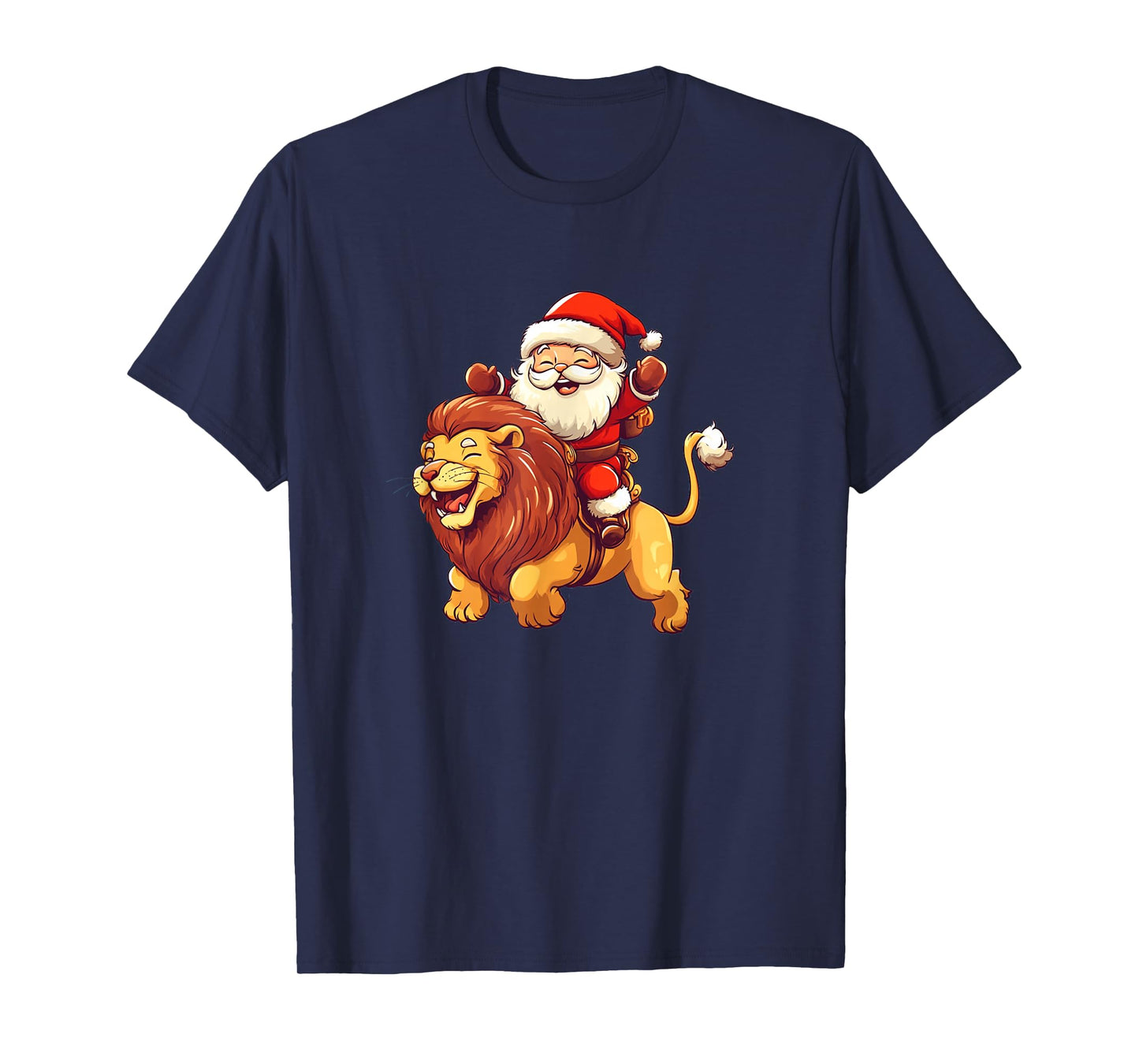 Funny Santa Claus Rides a Festive Lion for Christmas Days T-Shirt