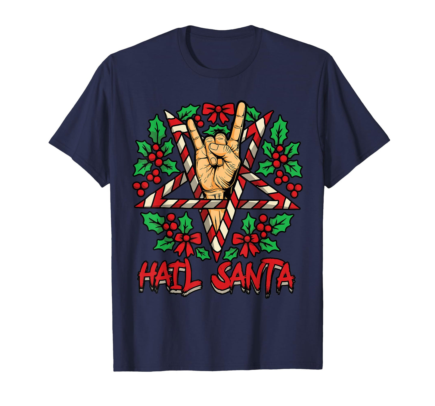 Hail Santa Pagan Solstice Gothic Metal Christmas Rock Roll T-Shirt