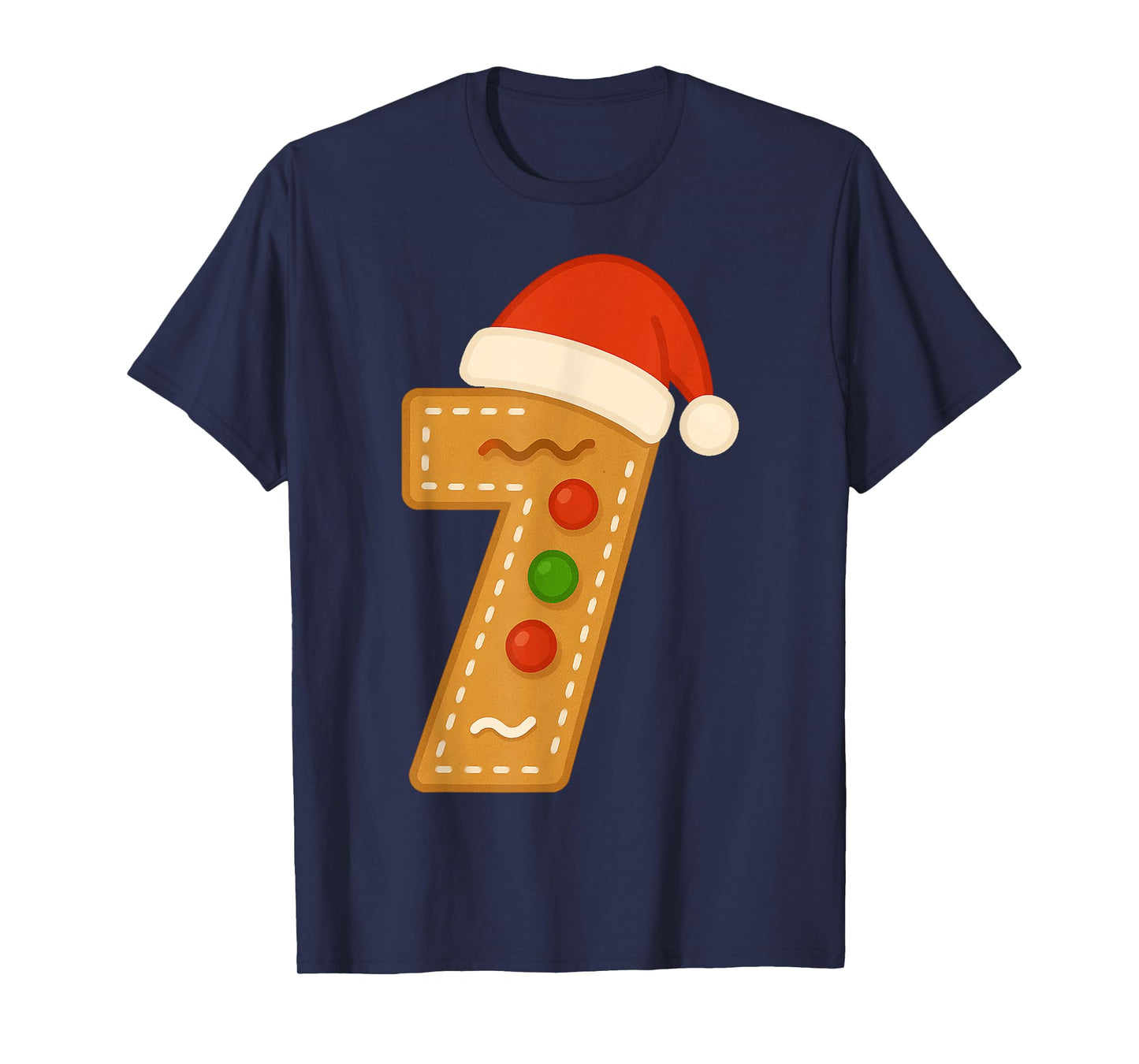 Cute Gingerbread Number 7 with Santa Hat Seventh Christmas T-Shirt