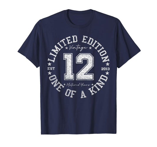 Retro One Of a Kind Shirts For Men Women 2025 12th Birthday T-Shirt, Unisex, Black, Small, Crew Neck, Classic, Short Sleeve, Vintage, Number, 12-Year-Olds, Girls, Boys