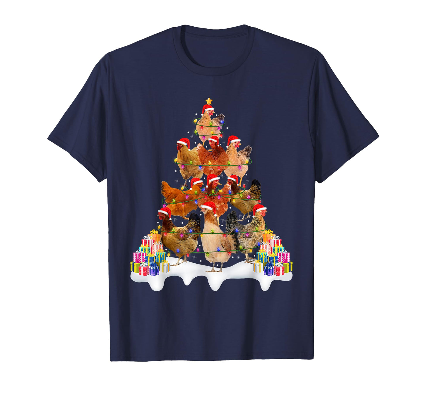 Chicken Christmas Tree Lights Funny Farm Animal Chicken Xmas T-Shirt