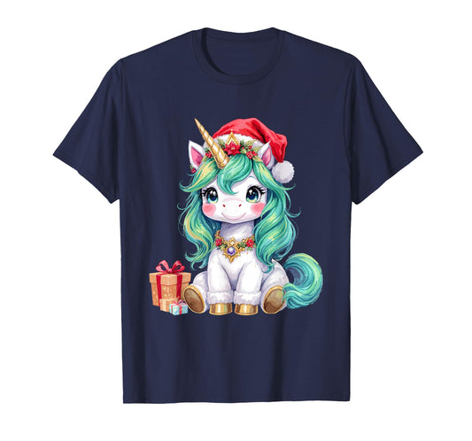 Cute Unicorn Magical Christmas Girls Kids Santa Xmas T-Shirt